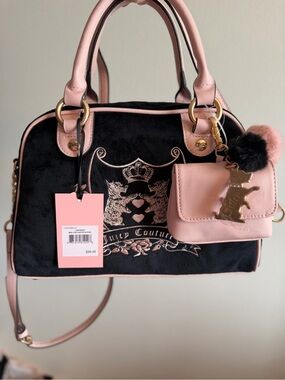 Juicy Couture New Love Chapter Satchel Black pink Velour Scottie Dogs Satchel